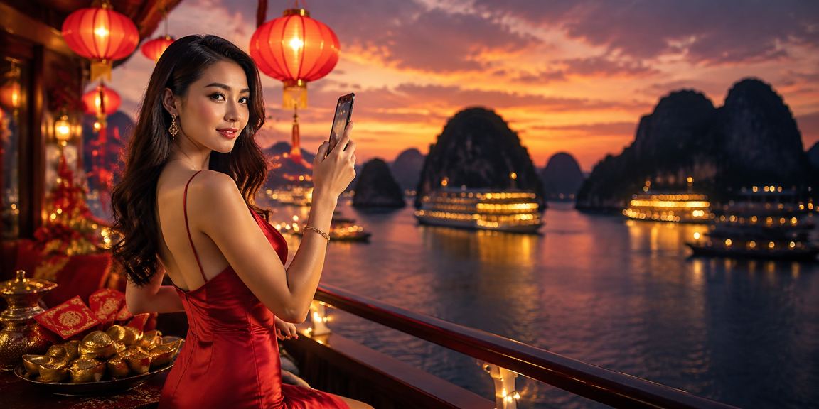 Đèn lồng lung linh trên Vịnh Hạ Long với biểu tượng nạp tiền thưởng và giải thưởng